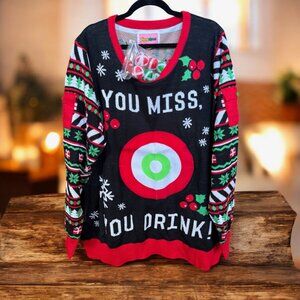 Tipsy Elves Sweater Womens 4XL Black Drinking Game Bullseye Ugly Christmas Party